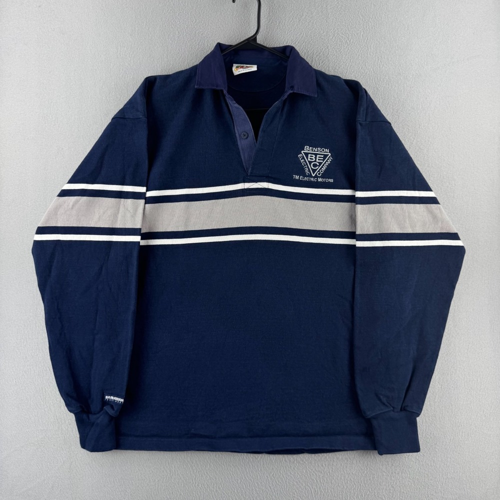 Vintage Barbarian Rugby Shirt Mens 3XL Heavy Cotton Blue Long Sleeve Polo